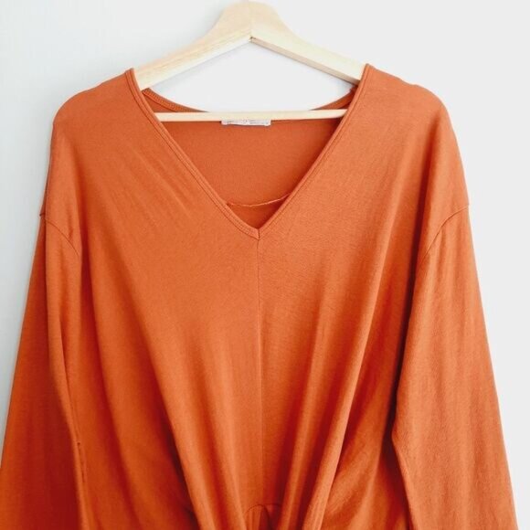 ZARA | 100% Cotton Minimalist Modern V-Neck Midi Dress Orange Sz S - Picture 6 of 16